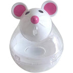 Juroicessry beige interactive mouse cat treat dispenser front view showing clear food storage ball