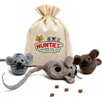 Albert & Mia Hunties cat treat puzzle dispenser toy front view showcasing the silicone base.