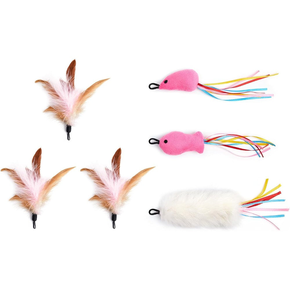 Potaroma hide and seek cat toy attachment refills 6 piece pack front view showcasing assorted natural feathers