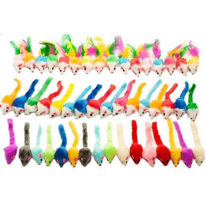 Fashion's Talk 48 Count Assorted Mice Cat Toys front view of bulk packaging.