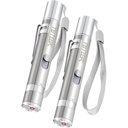 TBTeek Interactive Cat Toy pack of two front view showing metallic silver casing with wrist strap.