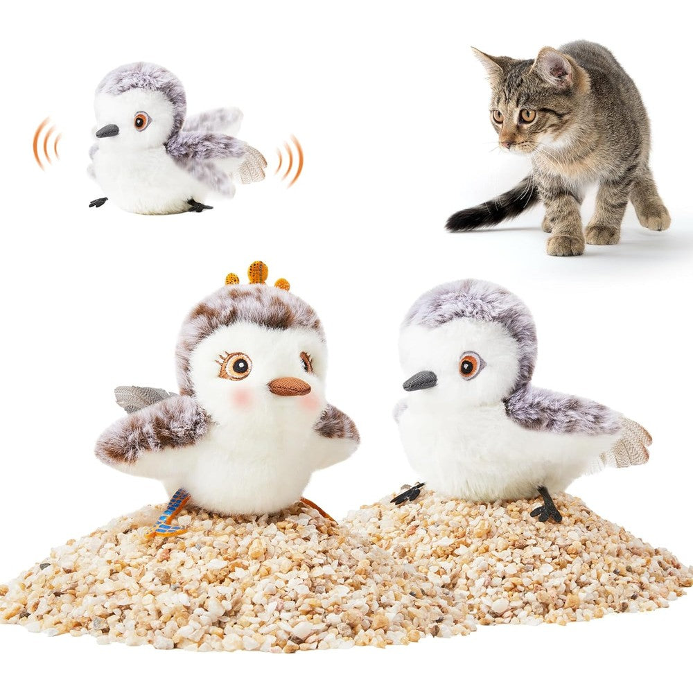 Potaroma Flapping Sandpiper Pair-Mate interactive cat toy set front view showing two realistic plush birds.