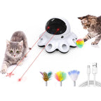 ORSDA 2-in-1 interactive cat laser toy front view showing the cool black design and eight feather holes.