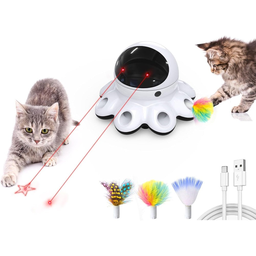 ORSDA 2-in-1 interactive cat laser toy front view showing the cool black design and eight feather holes.