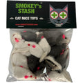 Smokey's Stash Rabbit Fur Mouse Cat Toy front view showing realistic gray and white fuzzy mice.