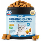 LHQR calming chews for cats 500 count jar front view for pet anxiety relief