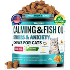 Wagmee Cat Calming Treats front view bottle of five hundred crunchy and creamy felines anxiety relief chews