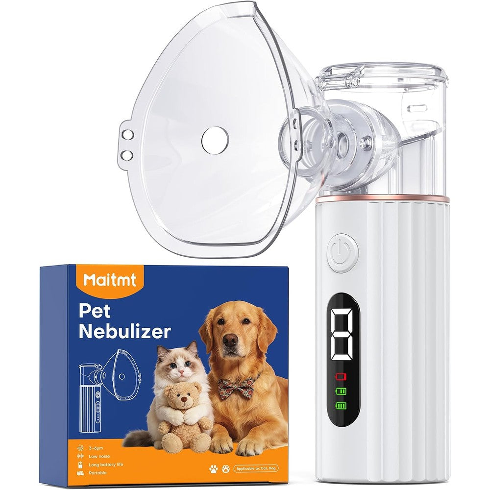 Maitmt cat nebulizer front view showing the portable design and specialized mask for pets.