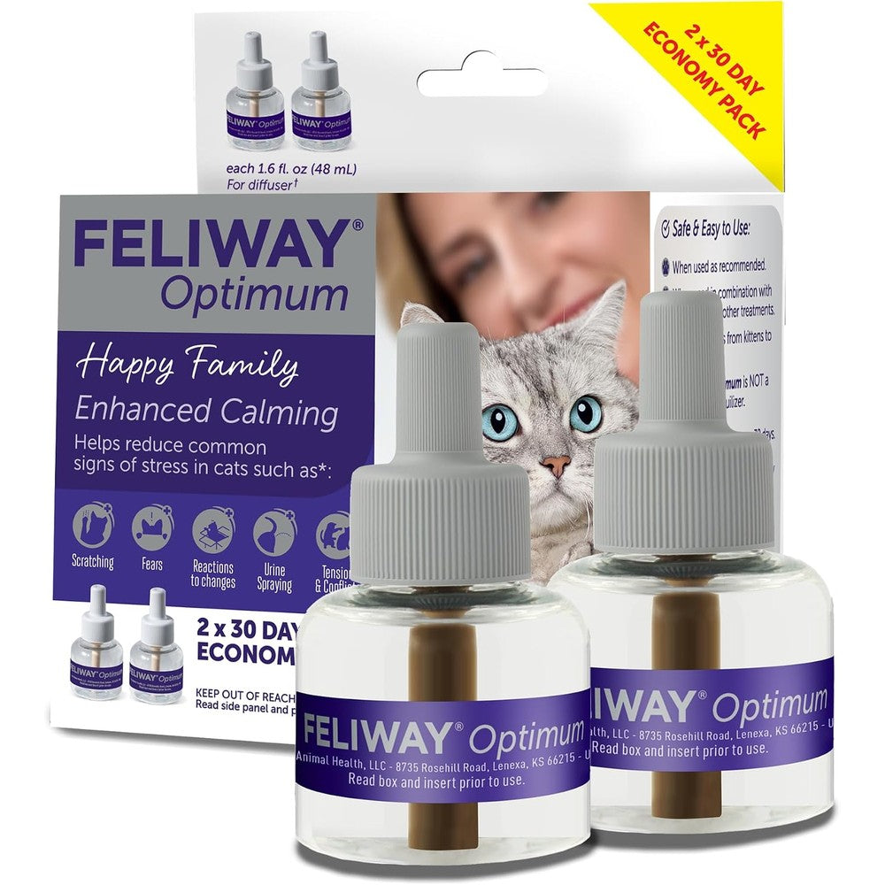 FELIWAY Optimum Cat Calming Diffuser Refill front view of two pack box