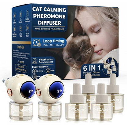 Taraxa 6 in 1 cat calming diffuser kit with two plug-ins and four refills front view