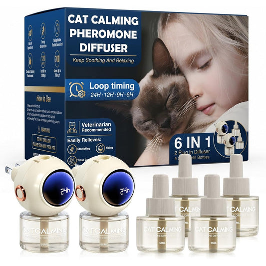Taraxa 6 in 1 cat calming diffuser kit with two plug-ins and four refills front view