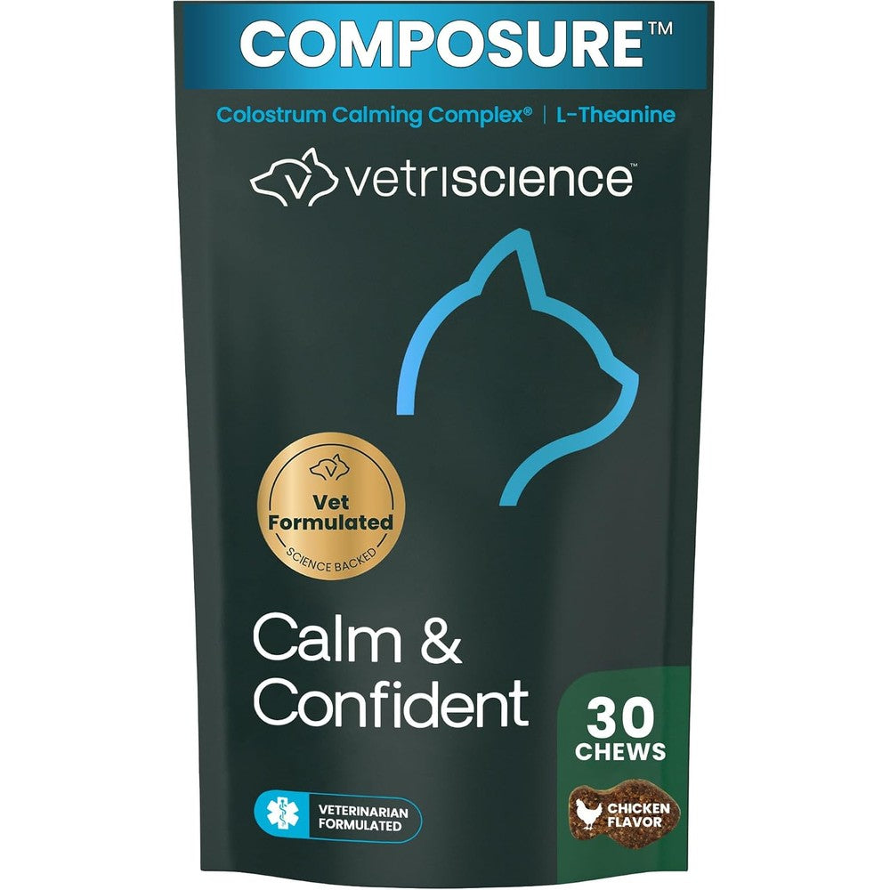 VetriScience Calm and Confident Composure cat calming supplement front view packaging