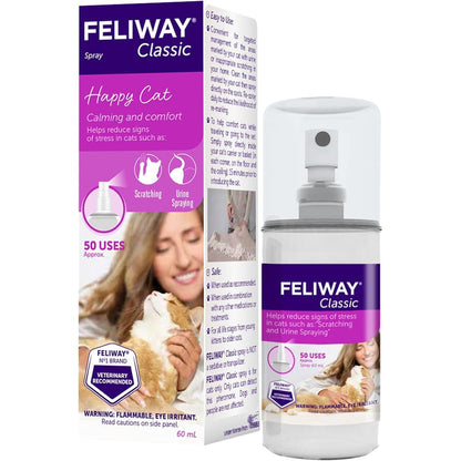 FELIWAY Classic Cat Calming Spray 60ml front view showing the packaging and spray bottle.