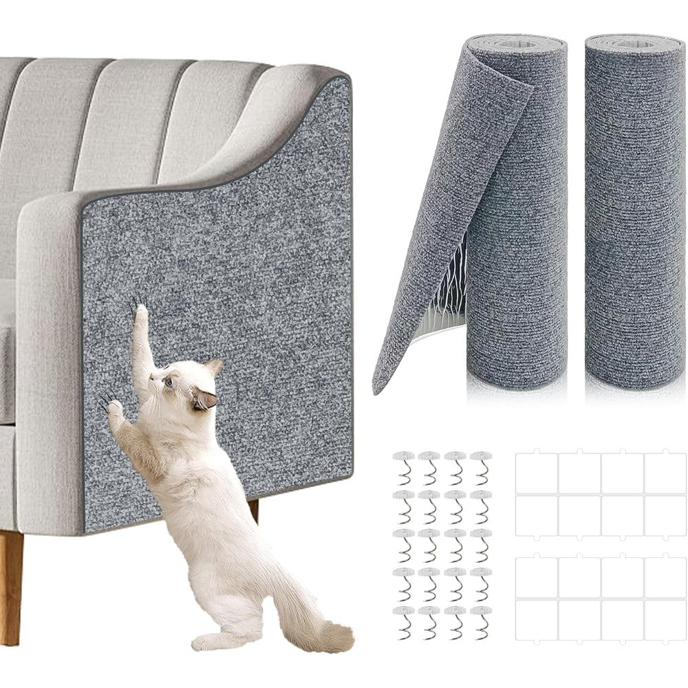 Giomre Cat Scratch Mat Self Adhesive Couch Furniture Protector Trimmable Carpet Scratch Pad For Wall And Cat Tower Covering Light Grey 2 Pieces