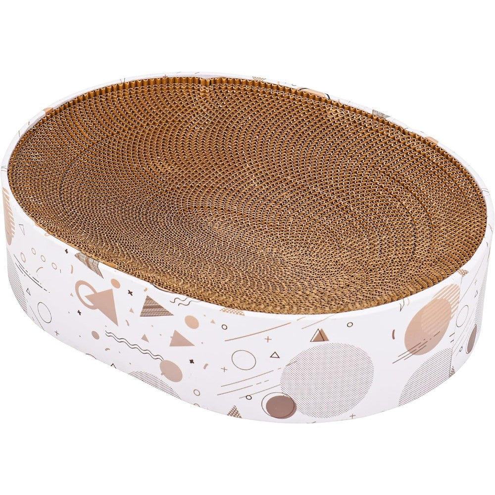 Smartbean Oval Sturdy Cat Scratching Cardboard Pad Breathable Lounge Bed and Furniture Protector for Indoor Cats Sixteen Point Five Inches