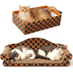 Markarbarka 27 Inch Cat Couch Scratcher Extra Large Cardboard Box Lounge Bed With Reversible Scratching Pads And Checkerboard Pattern