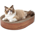 ComSaf Cat Scratching Board and Durable Oval Corrugated Cardboard Cat Scratcher Bed Lounge Bowl for Indoor Cats and Kittens, Dark Wood Pattern