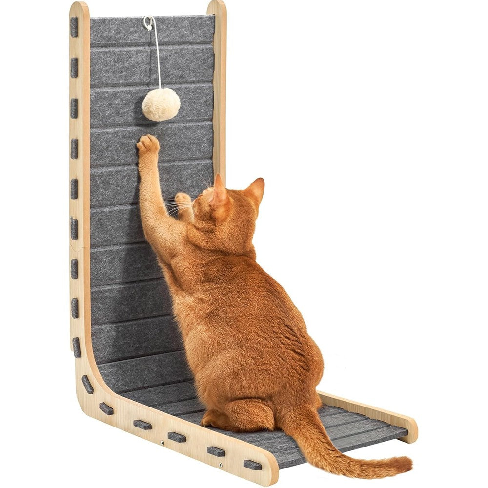 Nxwjoy Felt Cat Scratch Pad L Shaped Large Scratching Board Furniture Protector With Hanging Ball Toy For Indoor Cats Kitten Grey 26.8 Inch