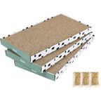 PAWSFANS Cat Scratcher Cardboard Scratch Pad With Box Reversible Corrugated Kitty Sofa Lounge Bed Pack of 3 Pieces With Organic Catnip
