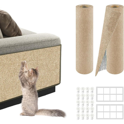 ZLAFM Trimmable Self Adhesive Cat Scratch Mat For Couch Wall And Cat Tree Felt Furniture Protector Replacement Pads Khaki 2 Pack