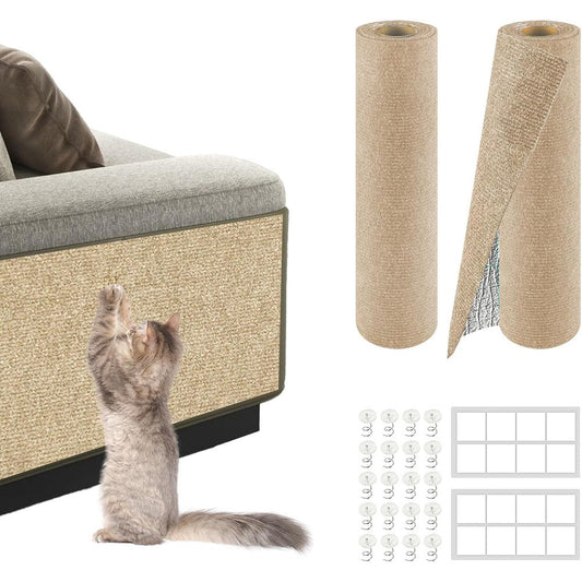ZLAFM Trimmable Self Adhesive Cat Scratch Mat For Couch Wall And Cat Tree Felt Furniture Protector Replacement Pads Khaki 2 Pack