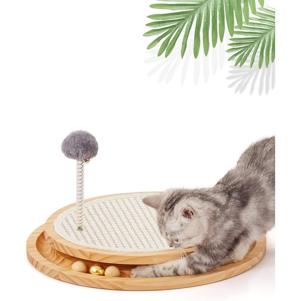 LMUGOOS Cat Scratcher Natural Sisal Scratching Pad And Kitten Interactive Toy With Ball Track And Spring Ball For Mental Physical Exercise