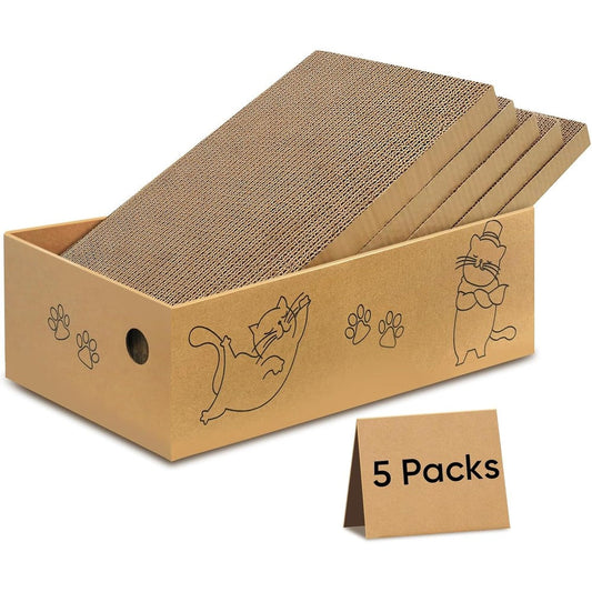 AGYM Cat Scratcher Cardboard Box For Indoor Cats And Kittens Five Packs In One Reversible Corrugated Scratching Pads Large Size