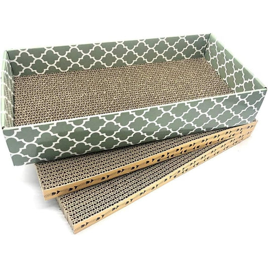 MECOOL Cat Scratcher Cardboard Scratching Pads And Scratch Lounge Bed With Natural Catnip Three Pieces Reversible Corrugated Cardboard Set