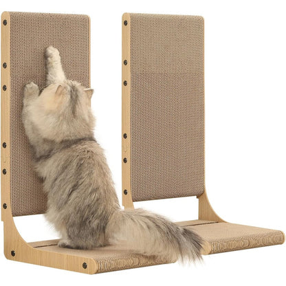 Zakkart 2-Pack Cat Scratching Board Large 25.6 Inch Cardboard L Shape Vertical Cat Scratcher For Indoor Cats