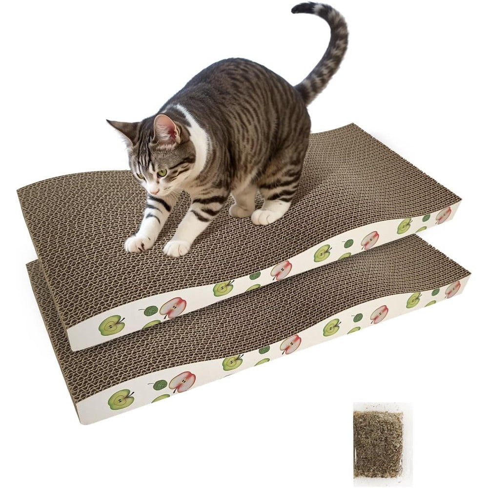 TIMHAKA Cat Scratching Board Reversible Cardboard Cat Scratcher Large Wide Corrugated Modern Sofa Bed With Catnip Pack Of 2