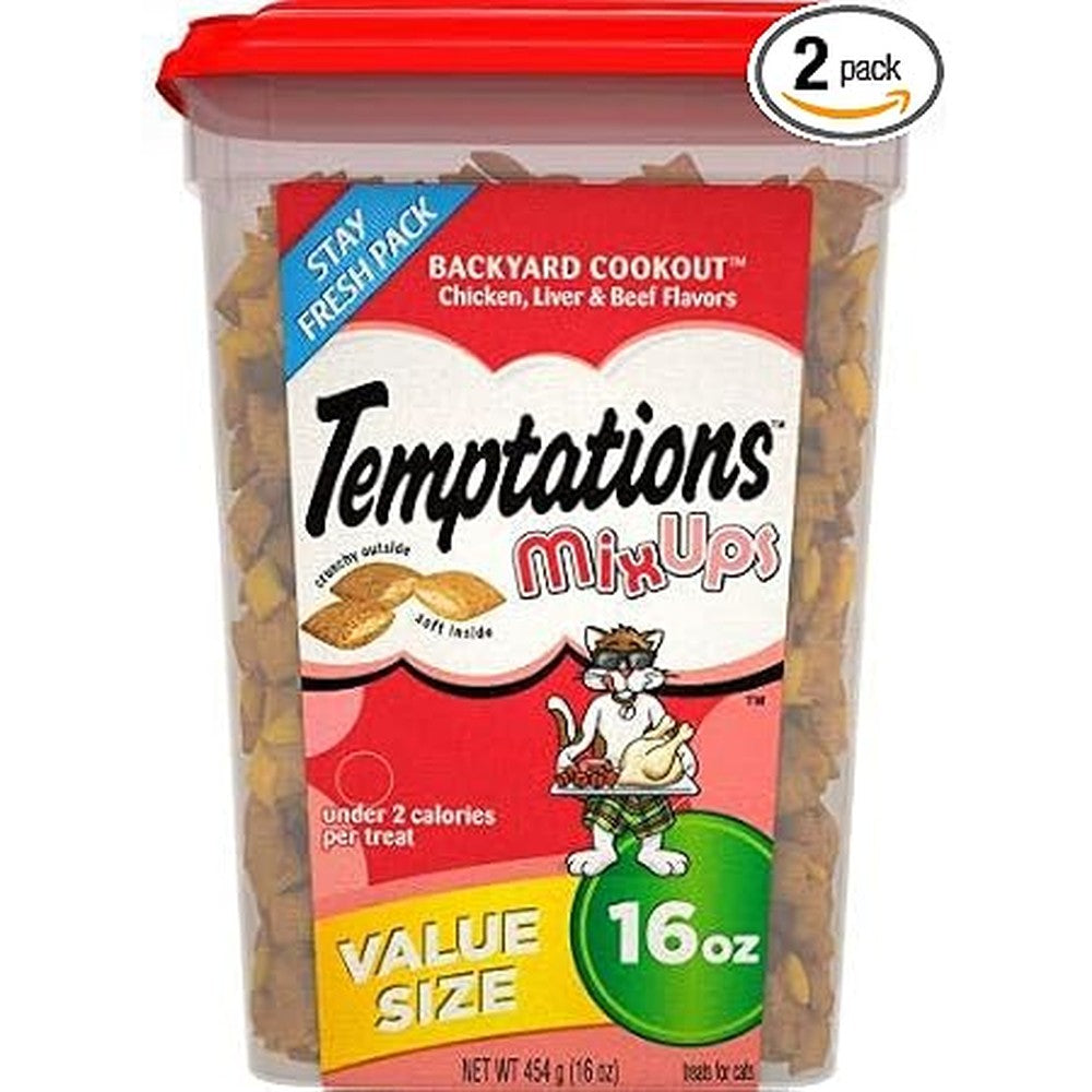 Temptations Mixups Backyard Cookout cat treats front view tub packaging