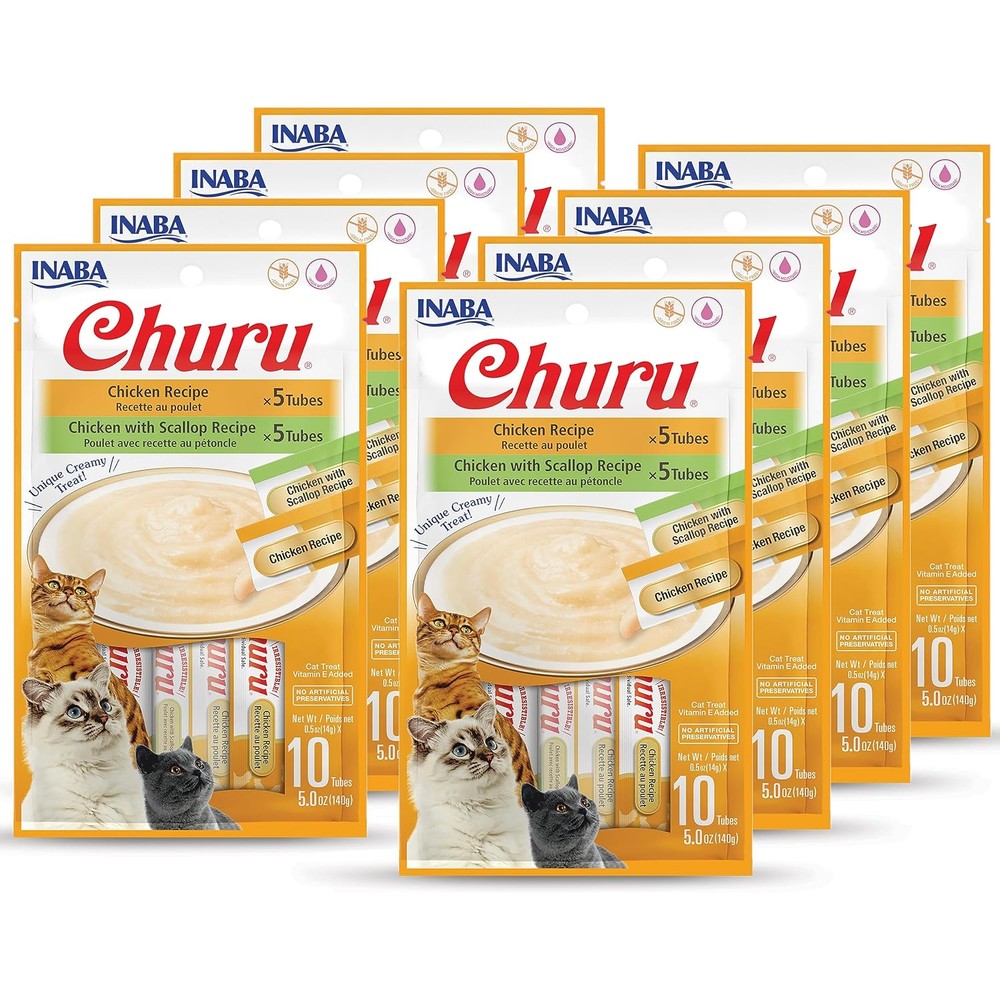 Inaba Churu Cat Treats Grain Free Lickable Squeezable Creamy Puree Variety Pack With Vitamin E And Taurine 80 Tubes 0.5 Ounces Each