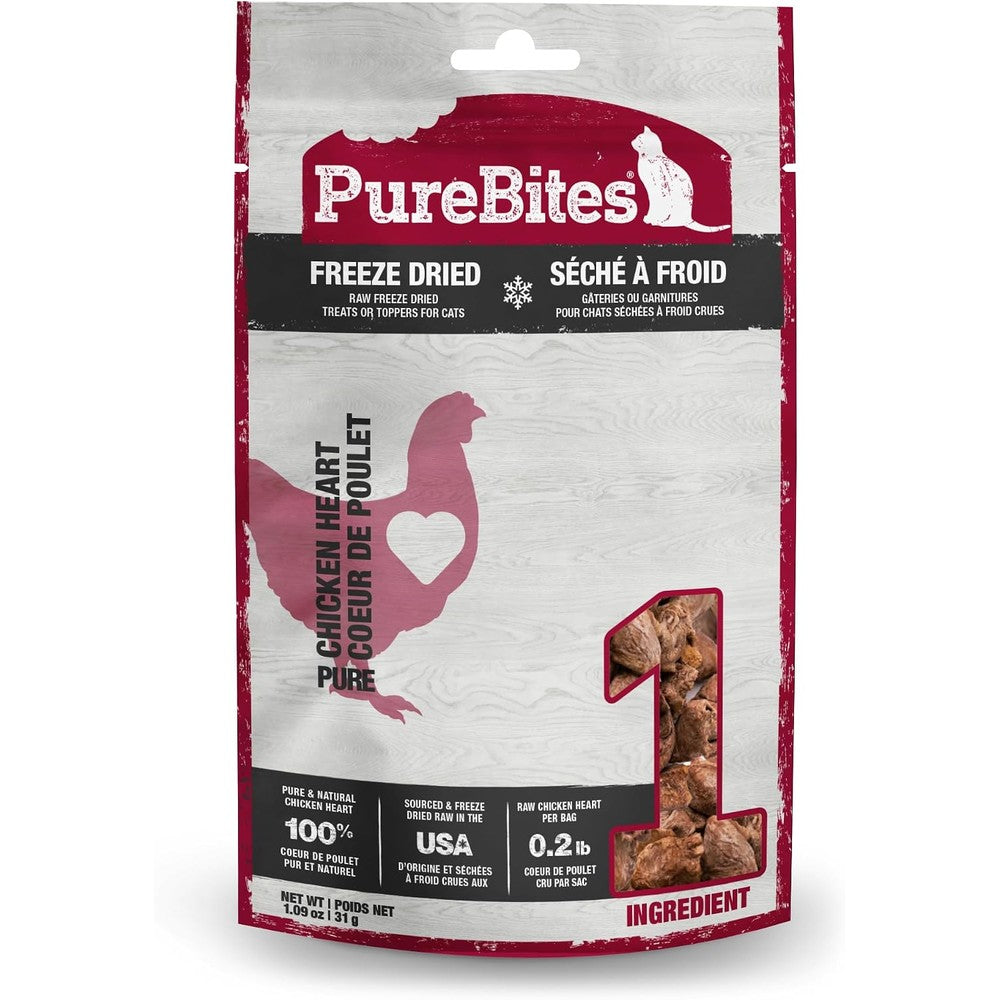 Purebites Chicken Heart Freeze Dried Cat Treats 1 Ingredient Human Grade Made In USA 1.09 Ounce