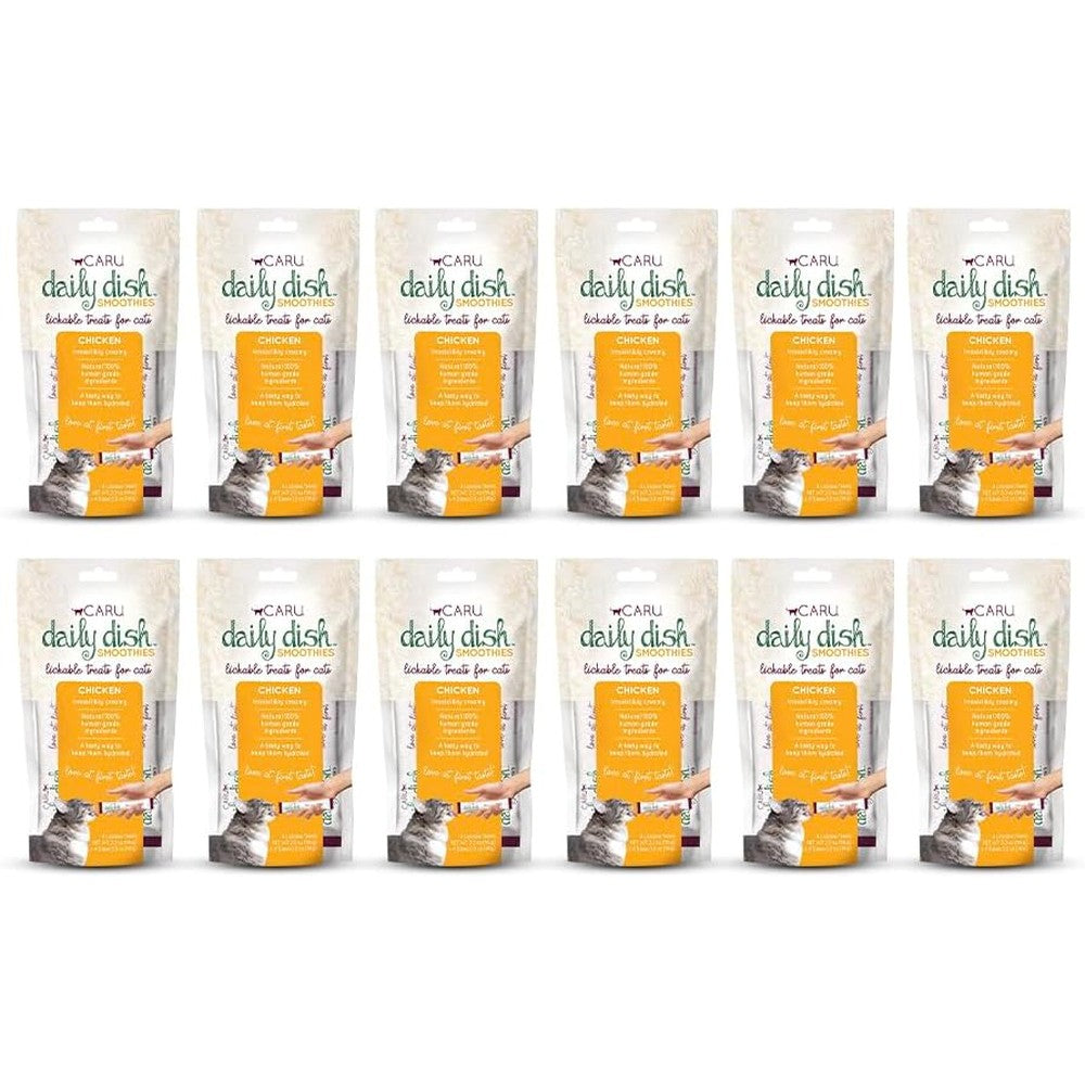 Caru Daily Dish Smoothies Lickable Chicken Cat Treat And Pet Food Topper 0.5 Ounce Tubes 4 Tubes Per Pack 12 Pack