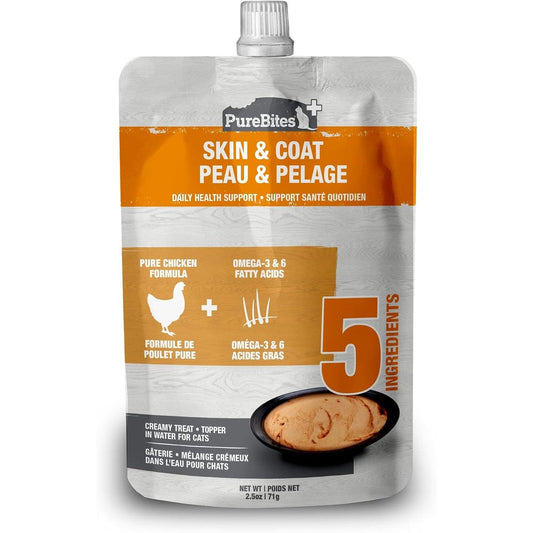 PureBites Plus Squeezables Cat Treat Topper Skin And Coat Formula 5 Ingredients 71 Grams Case Of 15