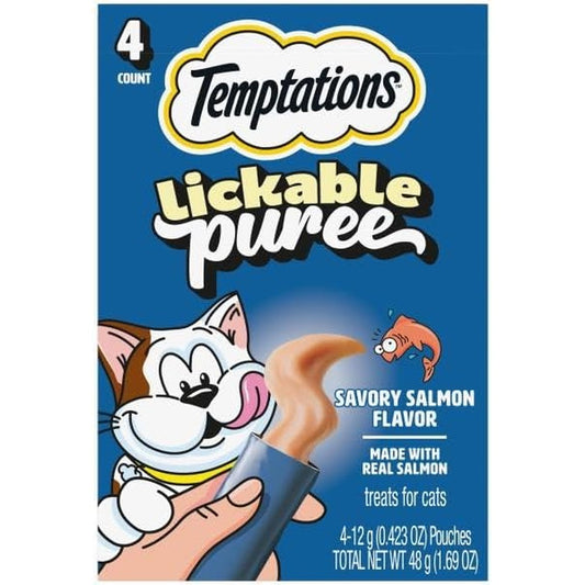 Temptations Creamy Puree Squeezable Lickable Wet Cat Treats With Salmon 0.42 Ounce Tubes 4 Count