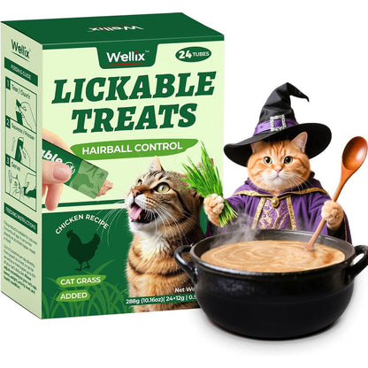 Wellix Lickable Cat Treats Healthy Grain-Free Chicken And Cat Grass Flavor For Kittens And Adult Cats 24 Count Squeezable Tubes 288 Grams