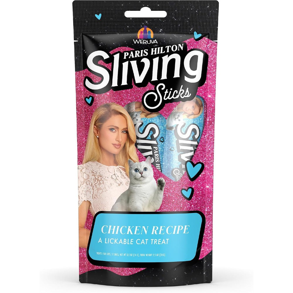Weruva Paris Hilton Pamper Like Paris Sliving Sticks Chicken Lickable Cat Treats Pack Of 5 Each 0.5 Ounce Tube