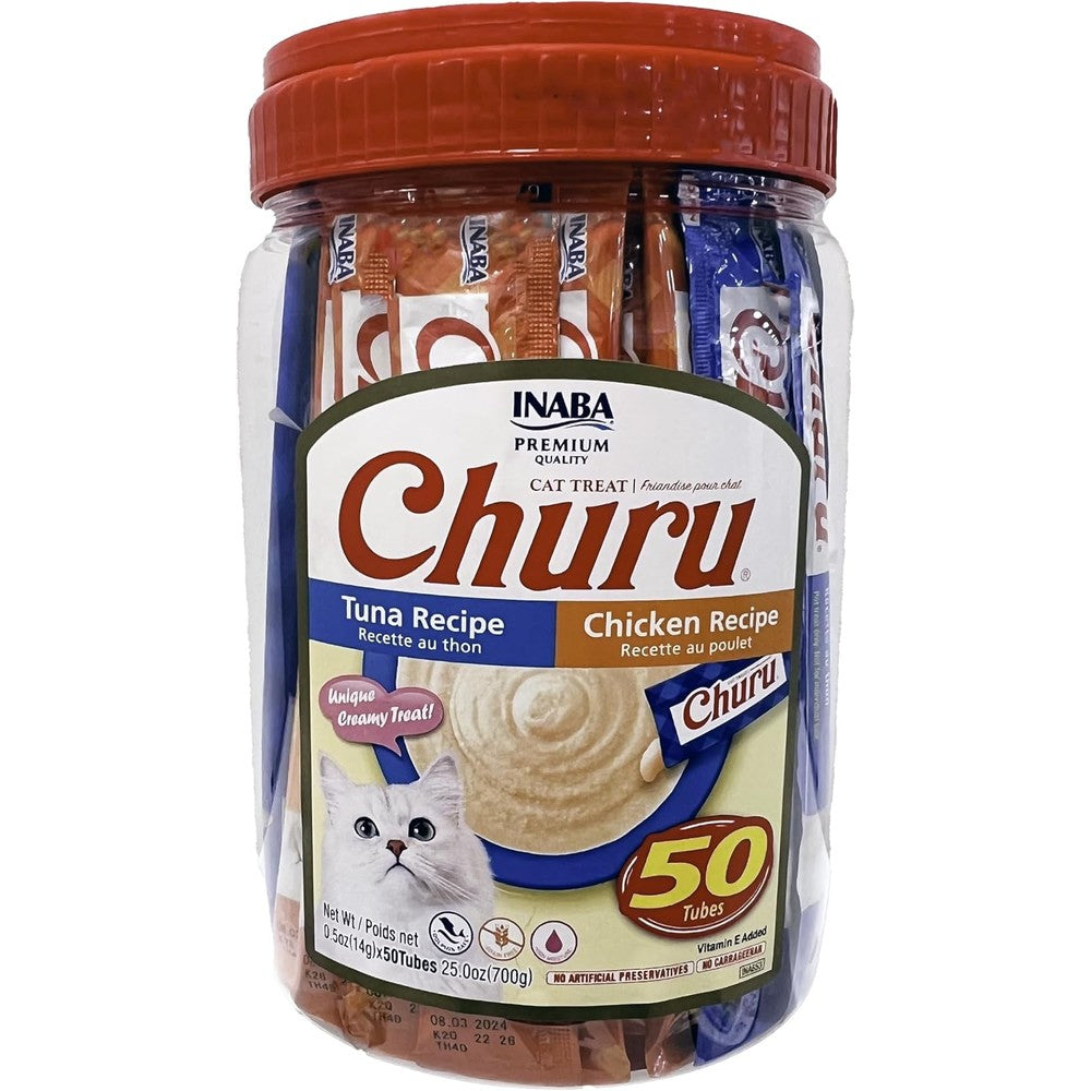 Inaba Churu Lickable Creamy Puree Cat Treats Tuna And Chicken Variety Pack 50 Individual Tubes Grain Free Healthy Snack For All Life Stages