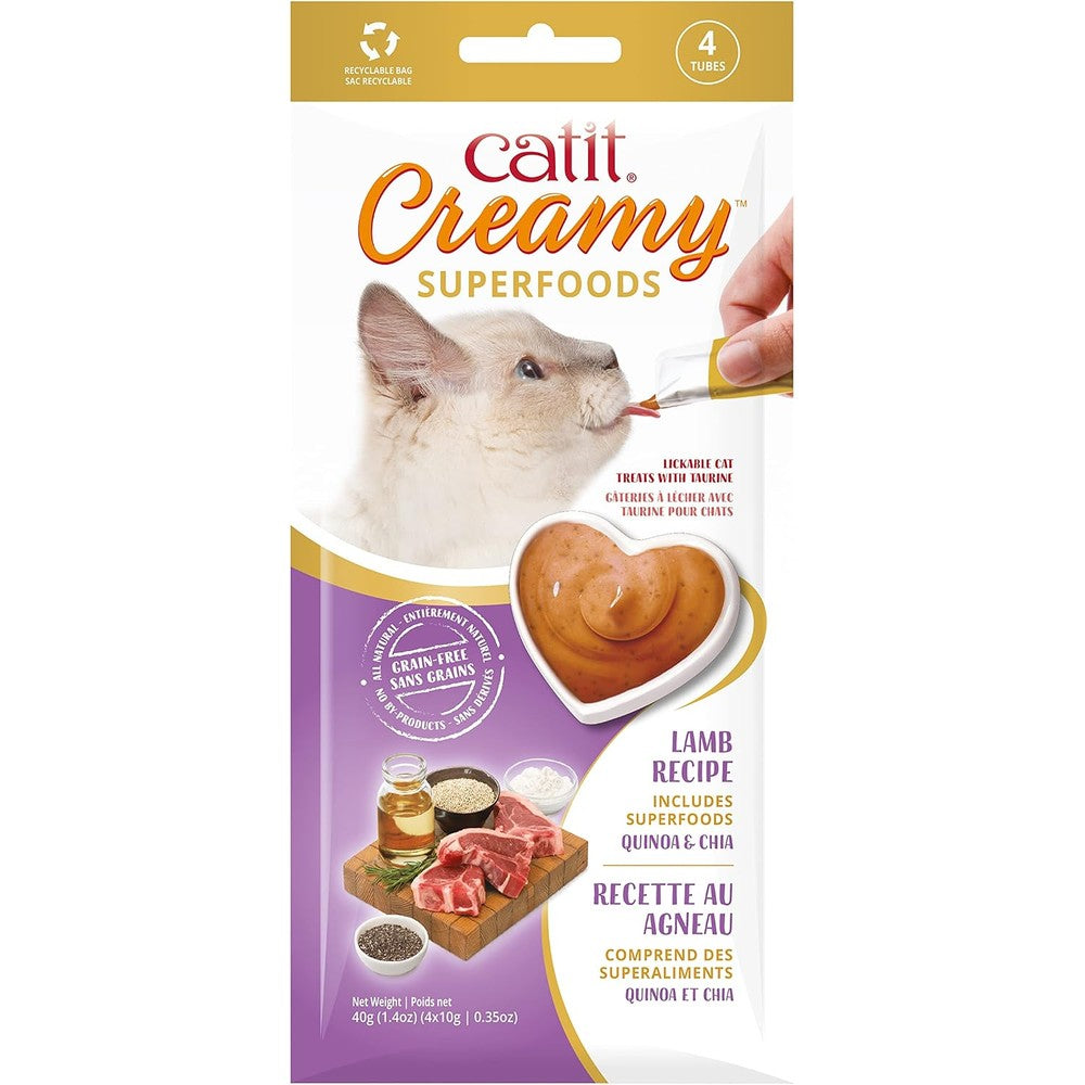 Catit Creamy Superfood Lickable Cat Treat Lamb With Quinoa And Chia 4 Pack 40 Grams