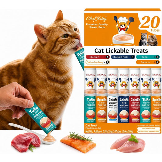 Inaba Churu Lickable Cat Treats Grain Free Creamy Puree Topper With Vitamin E And Taurine Chicken And Seafood Variety Pack 20 Tubes 0.5 Ounce Each