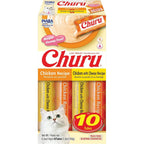 Inaba Churu Grain Free Lickable Creamy Puree Cat Treats Chicken Variety Box With Vitamin E 0.5 Ounces 10 Tubes Total