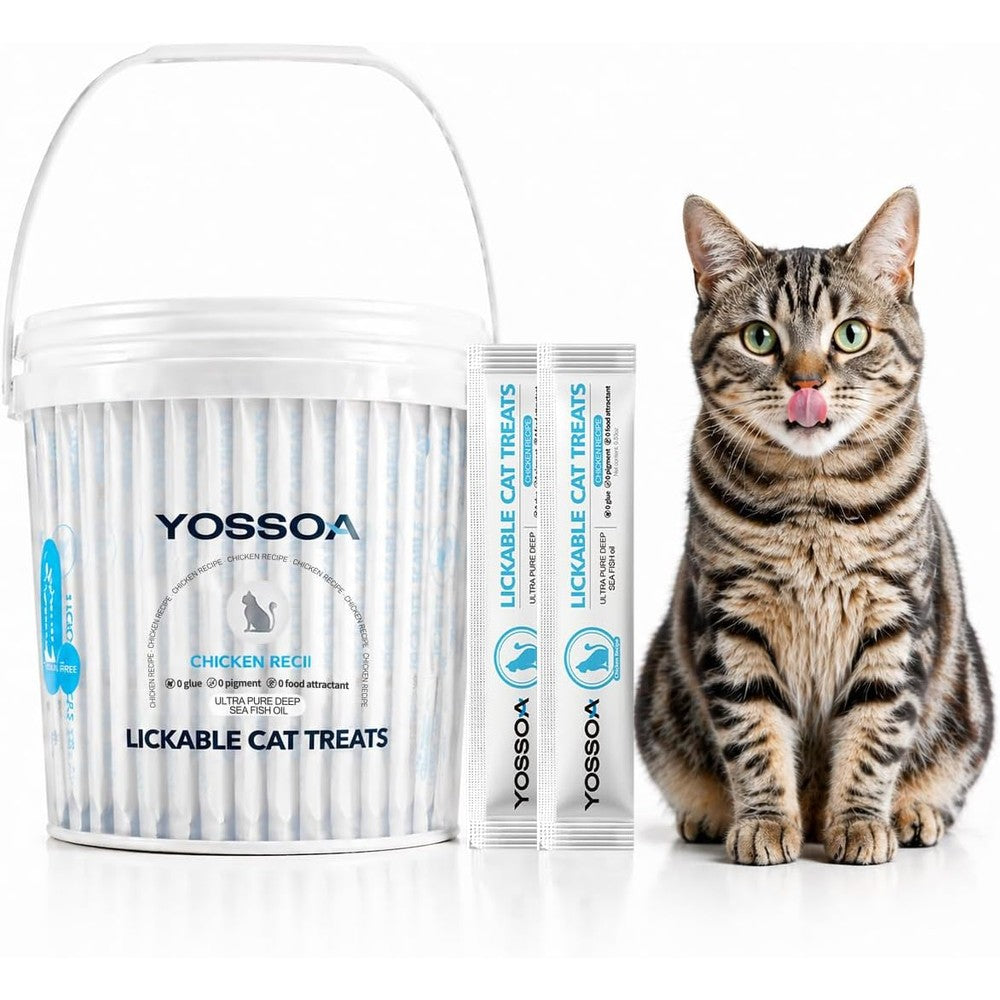 Yossoa 100 Tubes Cat Treat Lickable Omega-3 Fish Oil For Skin And Coat Health Squeezable Creamy Puree Chicken Treat For Kittens And Adult Cats