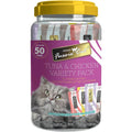 Fussie Cat Lickable Puree Cat Treats Tuna And Chicken Variety Pack 50 Tubes 0.5 Ounces Each