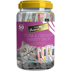 Fussie Cat Lickable Puree Cat Treats Tuna And Chicken Variety Pack 50 Tubes 0.5 Ounces Each