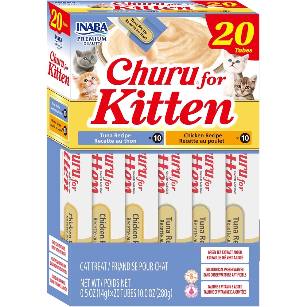 Inaba Churu For Kittens Lickable Squeezable Creamy Puree Cat Treat With Green Tea Extract And Taurine Tuna And Chicken Variety 20 Tubes
