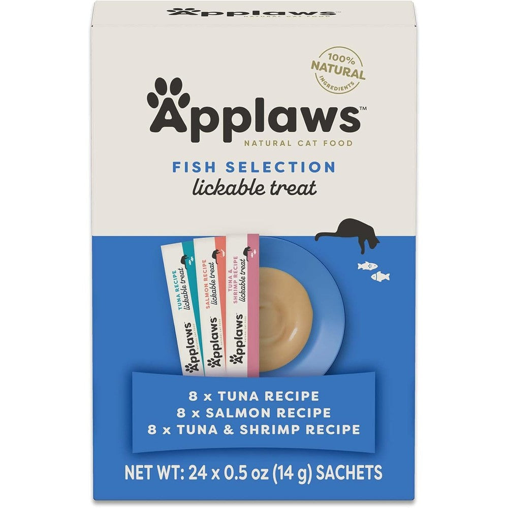 Applaws Lickable Cat Treats Natural Grain Free Puree Fish Selection Multipack 24 Sachets 0.5 Ounce Each