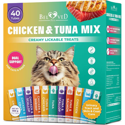 Beloved Pets Creamy Lickable Cat Treats And Wet Food Squeeze Tubes Tuna And Chicken Mix For Cats And Small Dogs 40 Sticks 560 Grams