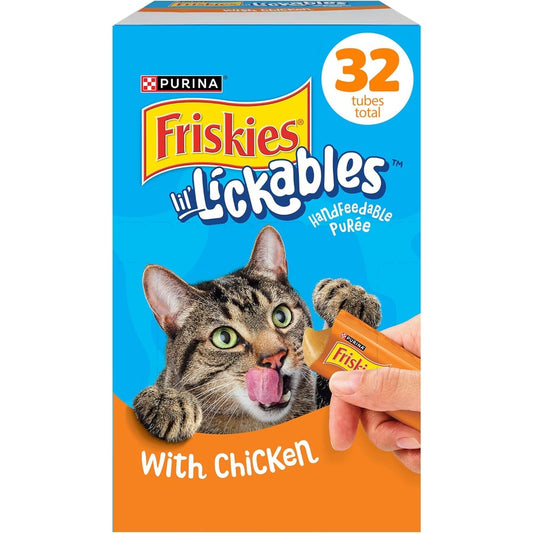 Purina Friskies Lil Lickables With Chicken Creamy Puree Cat Treats Sixteen Ounce Pack Of Thirty Two Tubes