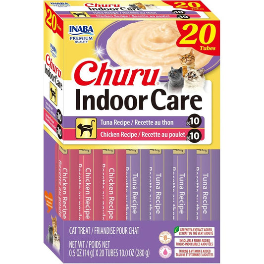 Inaba Churu Indoor Hairball Control Functional Lickable Cat Treat Tuna And Chicken Variety 20 Tubes Each 14.2 Grams